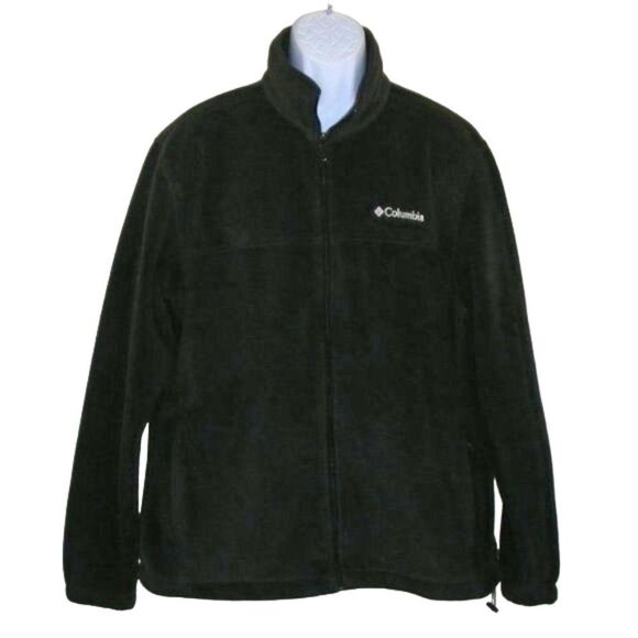 COLUMBIA Fleece Jacket, XL, Black, 2 Pockets, Zipper front, long sleeves, LOGO - Picture 1 of 10